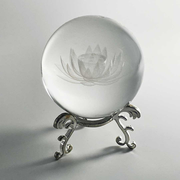 風水 インテリア | 水晶球 蓮の花 6cm 台座付き - 開運風水インテリア