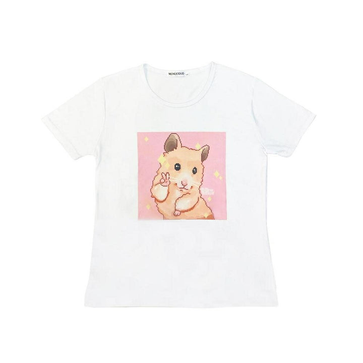 シャツ 女性 | ハムスター ピース半袖Tシャツ - 夢かわいいビッグシルエット