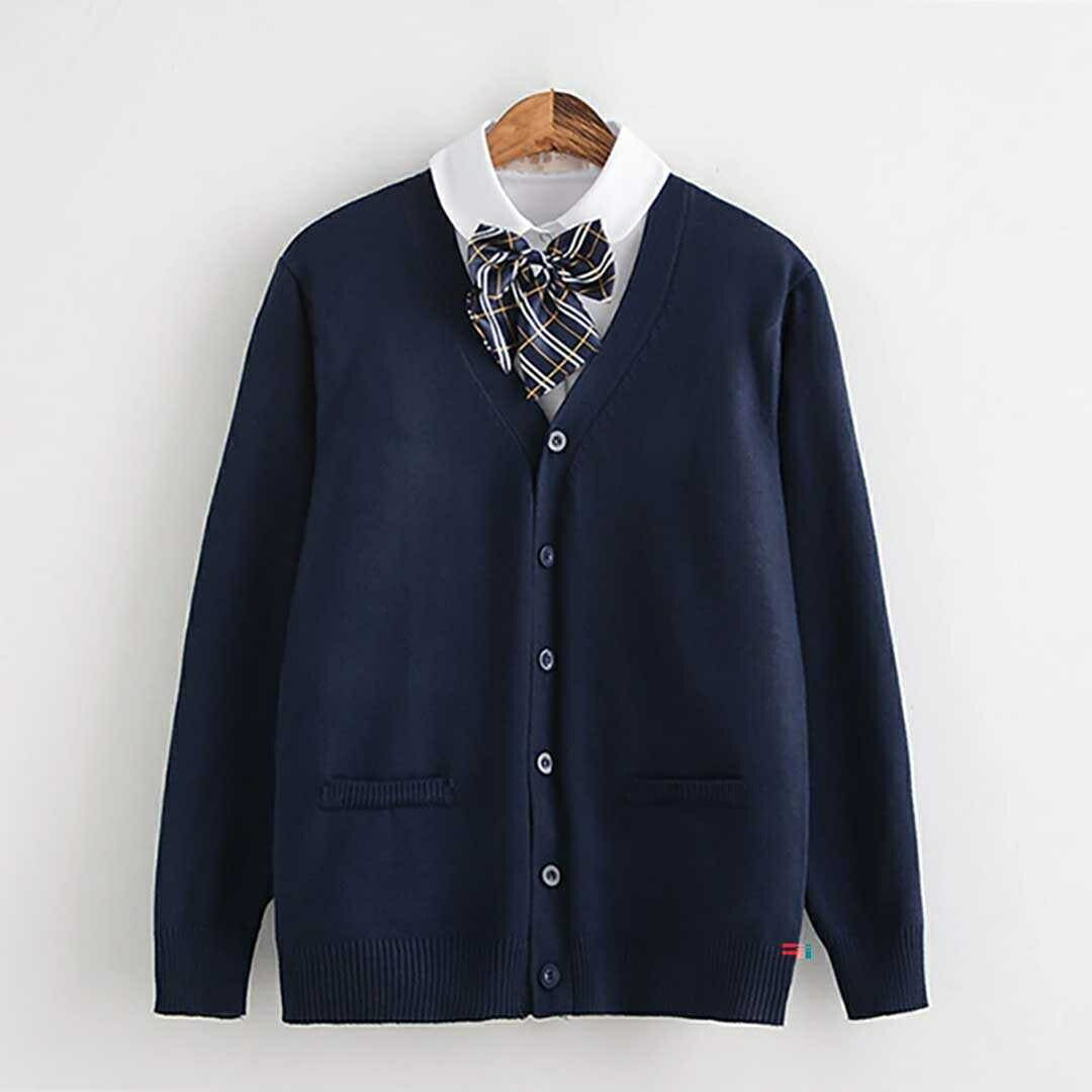 アウター ジャケット | スクールニットカーディガン グレー/ネイビー 男女兼用