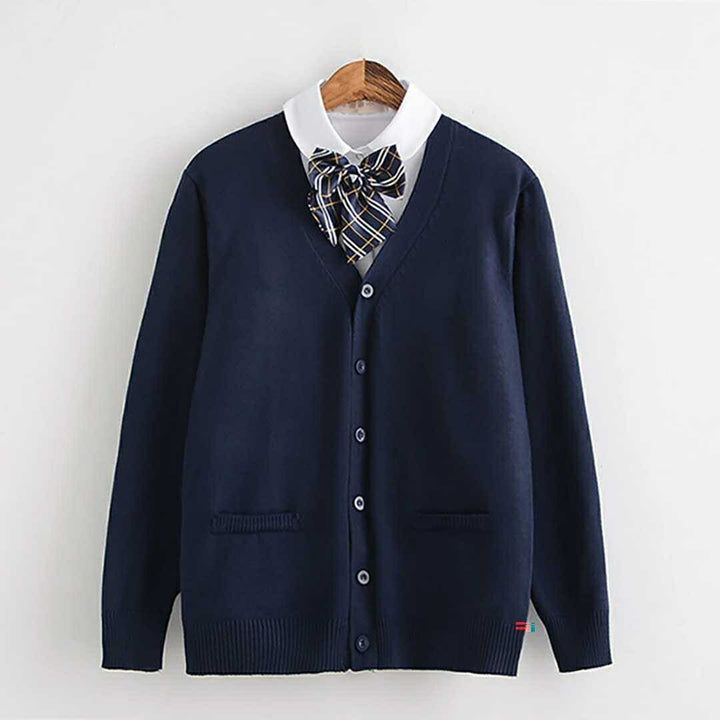 アウター ジャケット | スクールニットカーディガン グレー/ネイビー 男女兼用