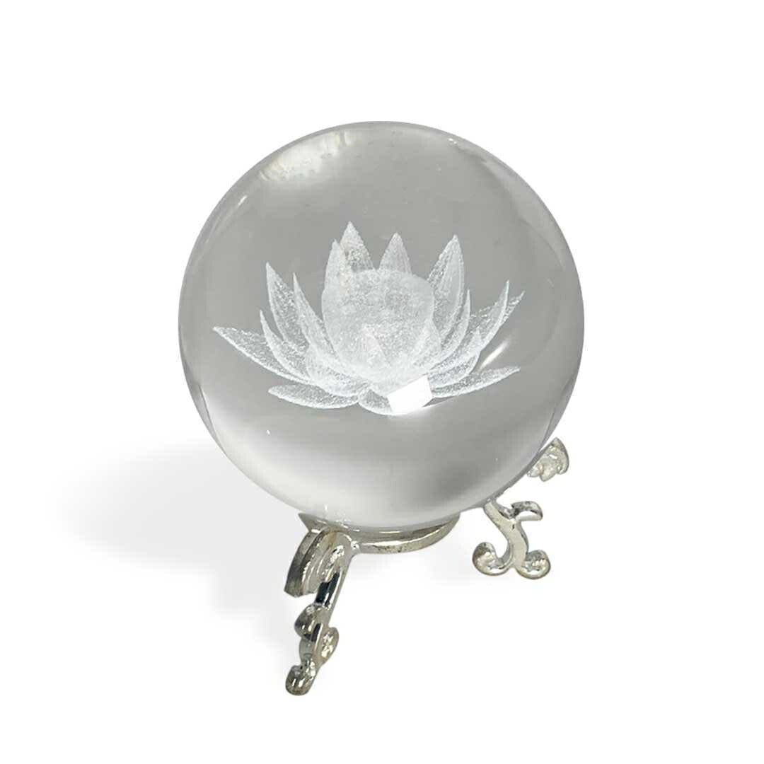 風水 インテリア | 水晶球 蓮の花 6cm 台座付き - 開運風水インテリア