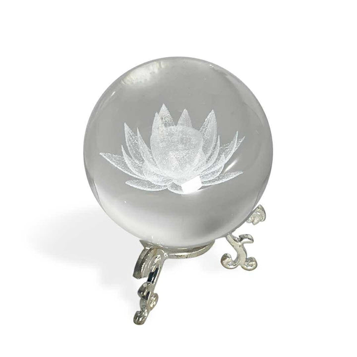風水 インテリア | 水晶球 蓮の花 6cm 台座付き - 開運風水インテリア