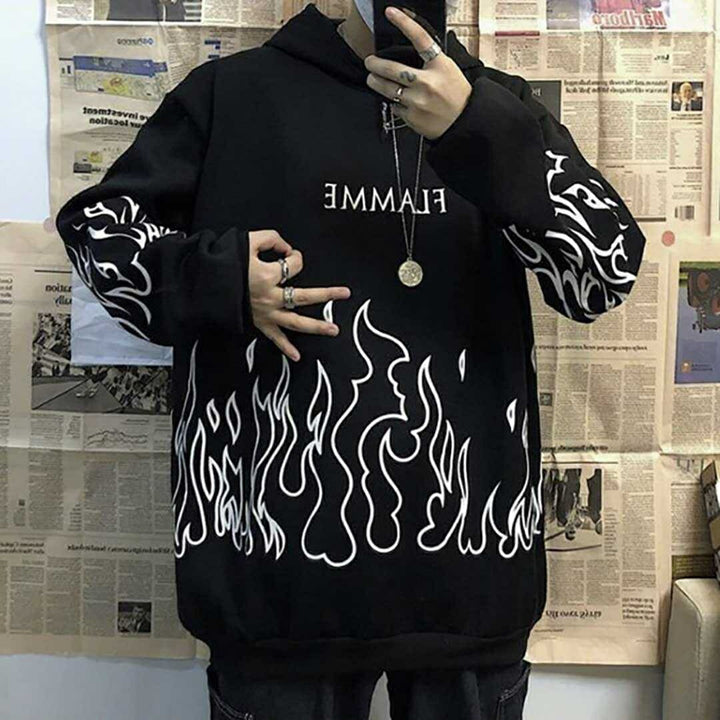 パーカー 男性 | 炎デザイン ビッグシルエットパーカー ユニセックス