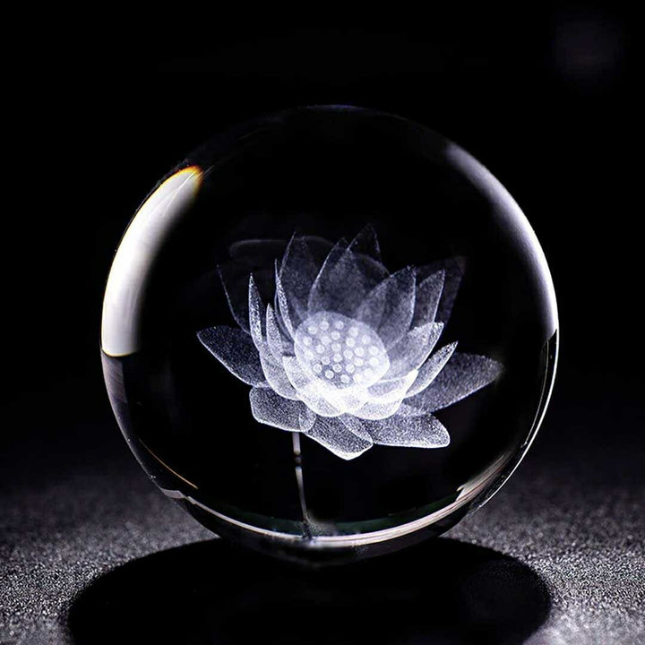 風水 インテリア | 水晶球 蓮の花 6cm 台座付き - 開運風水インテリア