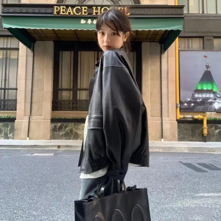 アウター ジャケット | オーバーサイズ フェイクレザージャケット ブラック【秋冬・ユニセックス】