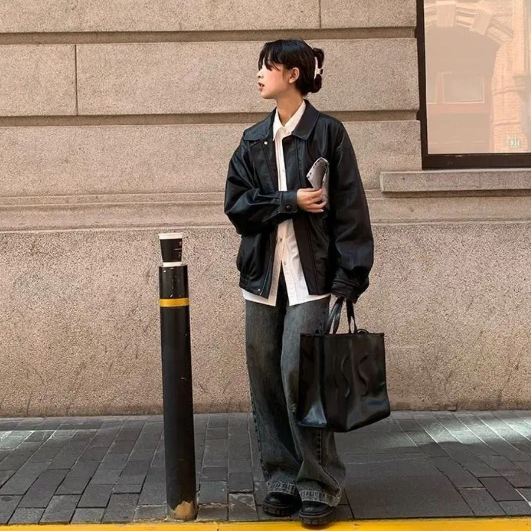 アウター ジャケット | オーバーサイズ フェイクレザージャケット ブラック【秋冬・ユニセックス】