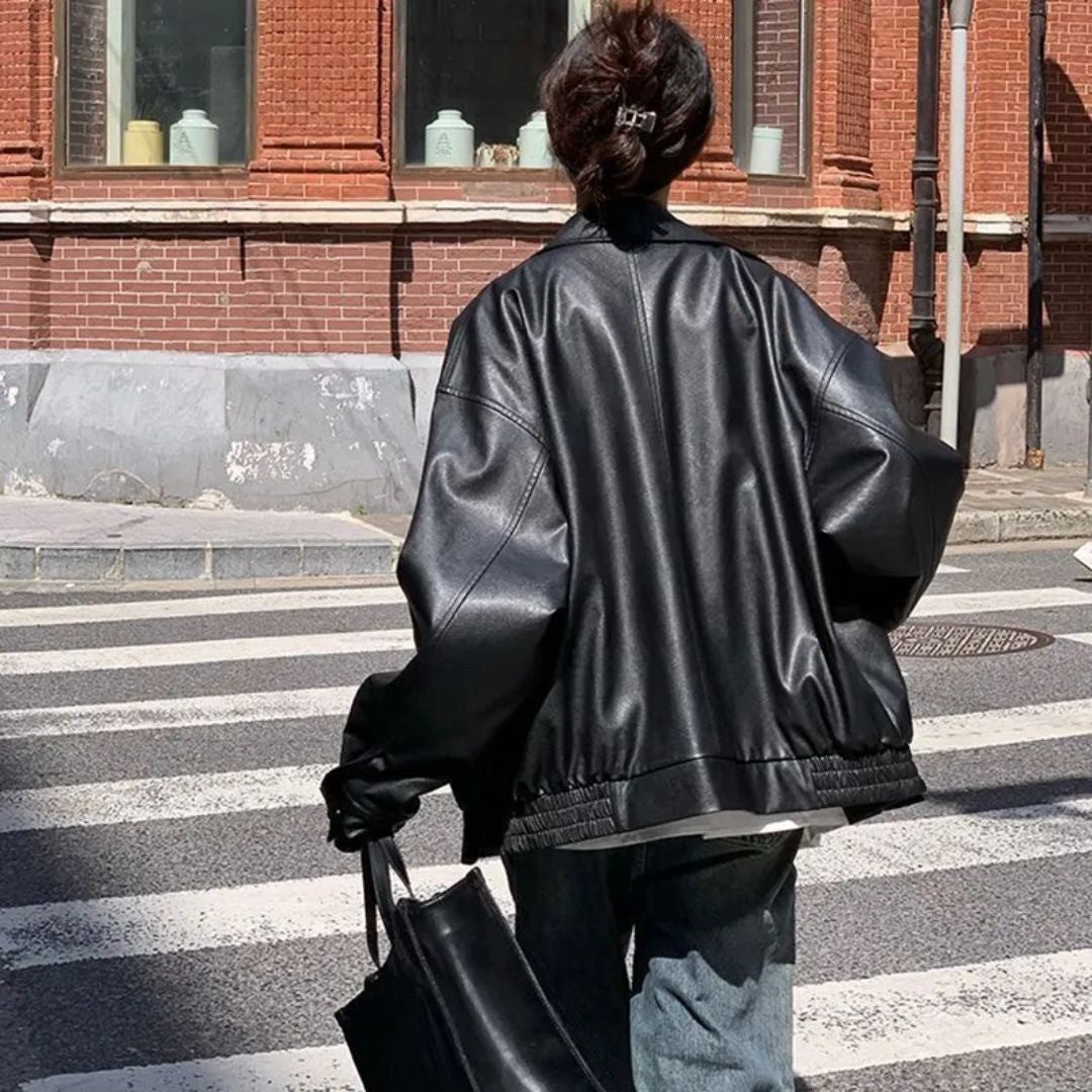 アウター ジャケット | オーバーサイズ フェイクレザージャケット ブラック【秋冬・ユニセックス】