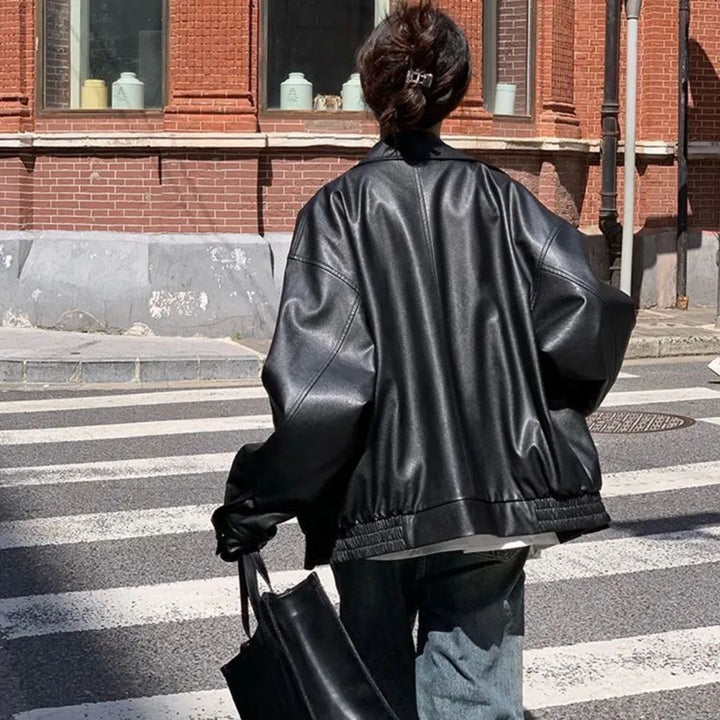 アウター ジャケット | オーバーサイズ フェイクレザージャケット ブラック【秋冬・ユニセックス】