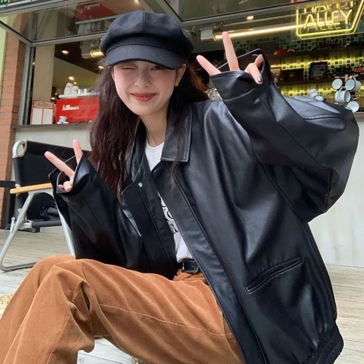 アウター ジャケット | オーバーサイズ フェイクレザージャケット ブラック【秋冬・ユニセックス】