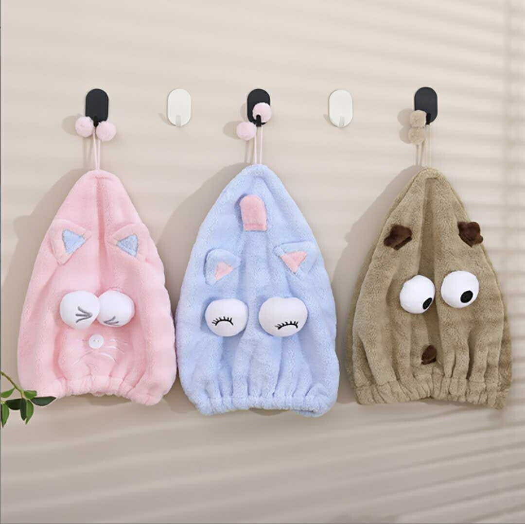 小物 その他 | 速乾ヘアタオル ネコ＆トナカイデザイン 髪を優しく包むボタン付き