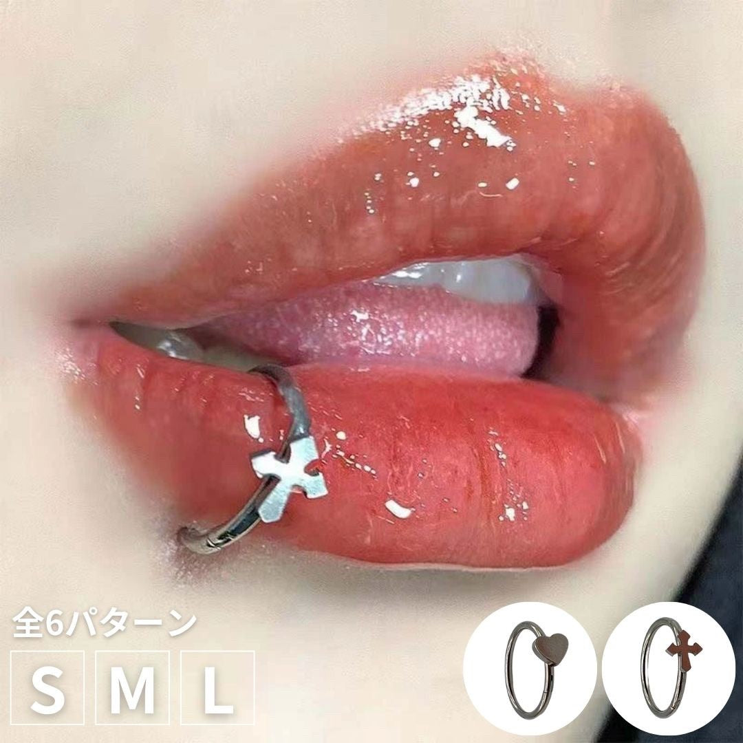 ピアス イヤーカフ | ハート&クロス リップピアス | 男女兼用 HIPHOPジュエリー