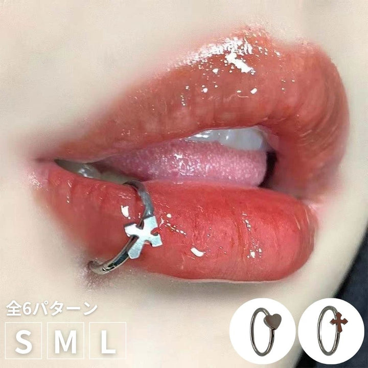 ピアス イヤーカフ | ハート&クロス リップピアス | 男女兼用 HIPHOPジュエリー