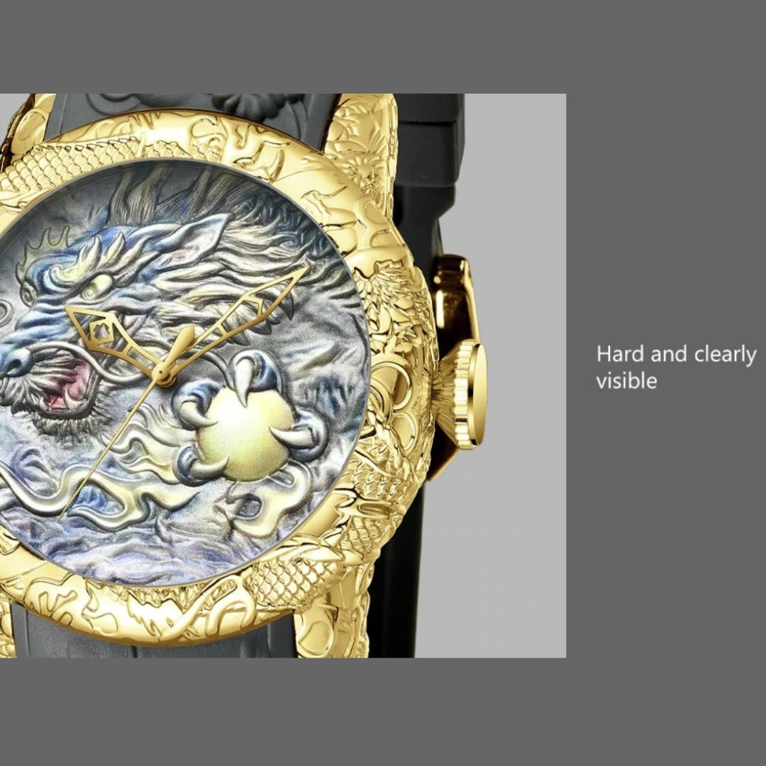 腕時計 | BIDEN 龍の頭デザイン腕時計 - ブラック/ゴールド