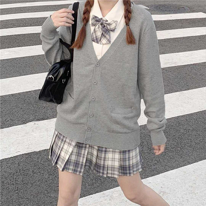 アウター ジャケット | スクールニットカーディガン グレー/ネイビー 男女兼用