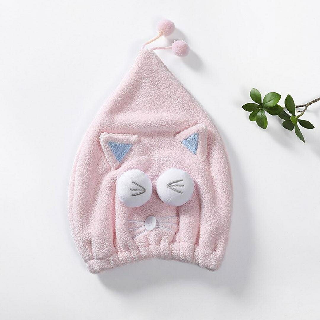 小物 その他 | 速乾ヘアタオル ネコ＆トナカイデザイン 髪を優しく包むボタン付き