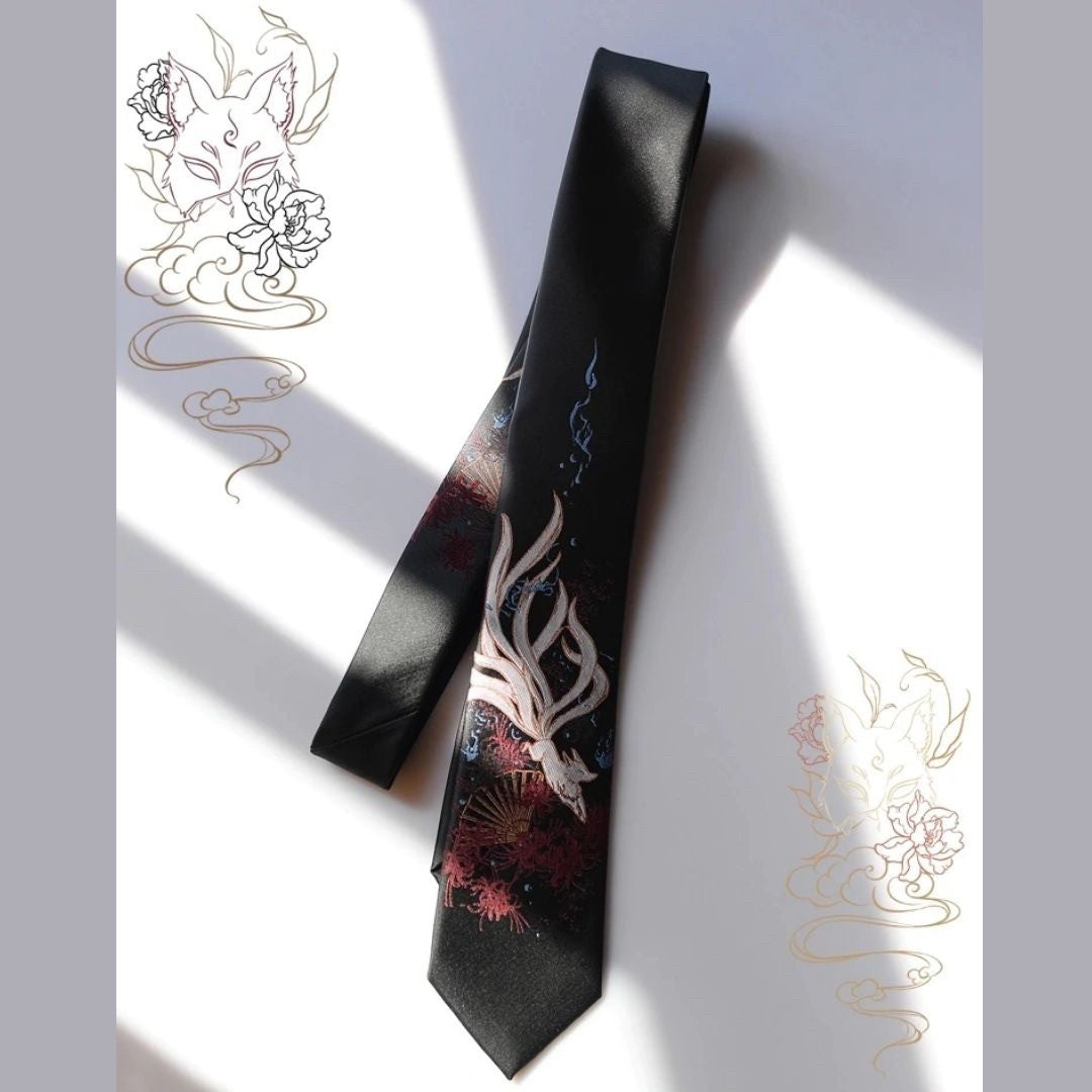 男性ファッション その他 | 黒狐・赤狐柄ネクタイ 和風デザイン for ビジネス・パーティー
