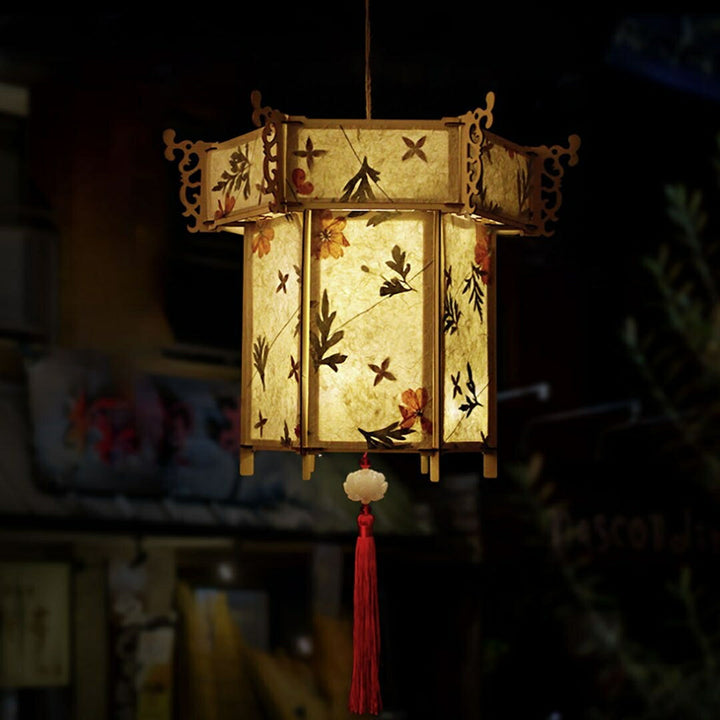 インテリア照明 | 和風LED提灯 - 六角形orひし形浮世絵デザイン