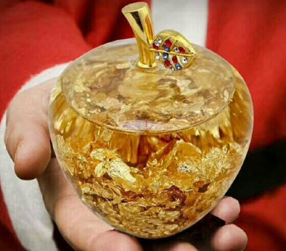 風水 インテリア | ゴールデンアップル風水クリスタル置物 - 専用ボックス付