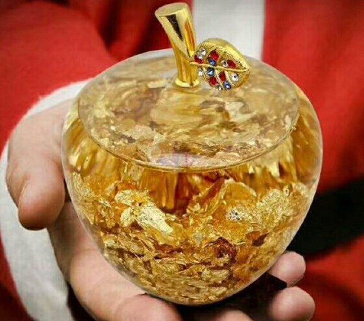 風水 インテリア | ゴールデンアップル風水クリスタル置物 - 専用ボックス付