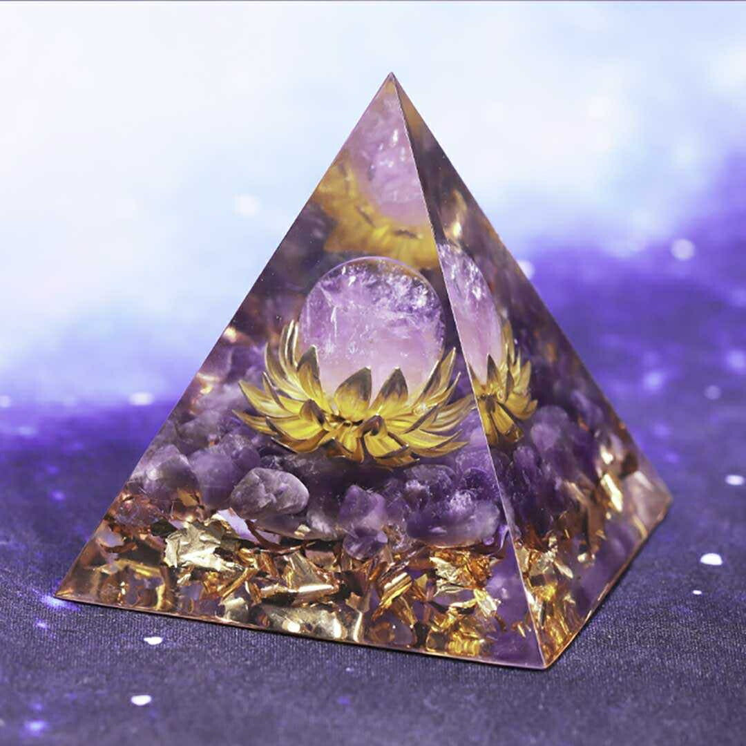 風水 インテリア | 紫の蓮オルゴナイト・チャクラ開運置物