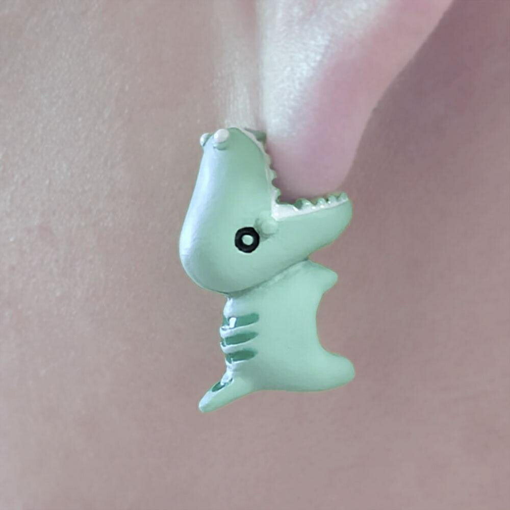 ピアス イヤーカフ | 恐竜噛みつきピアス 2個セット - ユニーク3Dアニマルデザイン