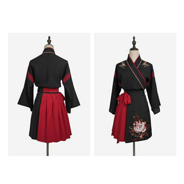はっぴ 和服 | 「和装風ツノ付き猫柄ダンス衣装セット（上下）- ホワイト/ブラック選択可」