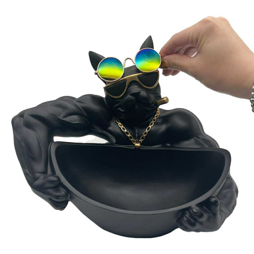 インテリア オブジェ | ブルドッグ置物 小物入れ・貯金箱 ブラックサングラス付き