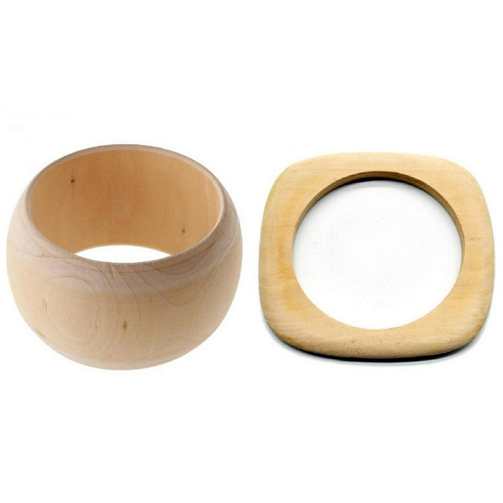 ブレスレット | 北欧風ナチュラルウッドバングル＆スクエアリングセット