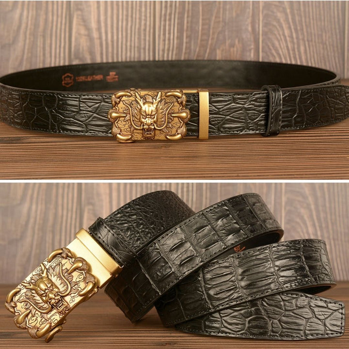 ベルト | ドラゴンデザイン スライド式合金バックル メンズベルト（ゴールド/シルバー、110cm）