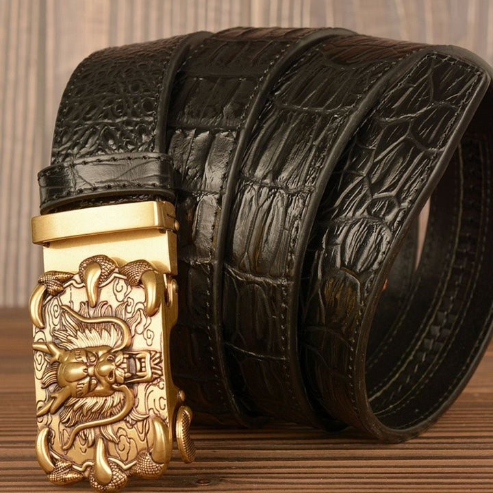 ベルト | ドラゴンデザイン スライド式合金バックル メンズベルト（ゴールド/シルバー、110cm）