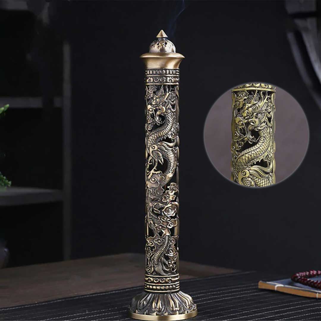お香 | 龍と鳳凰の彫刻お香立て 選べる二色 - 開運風水インテリア