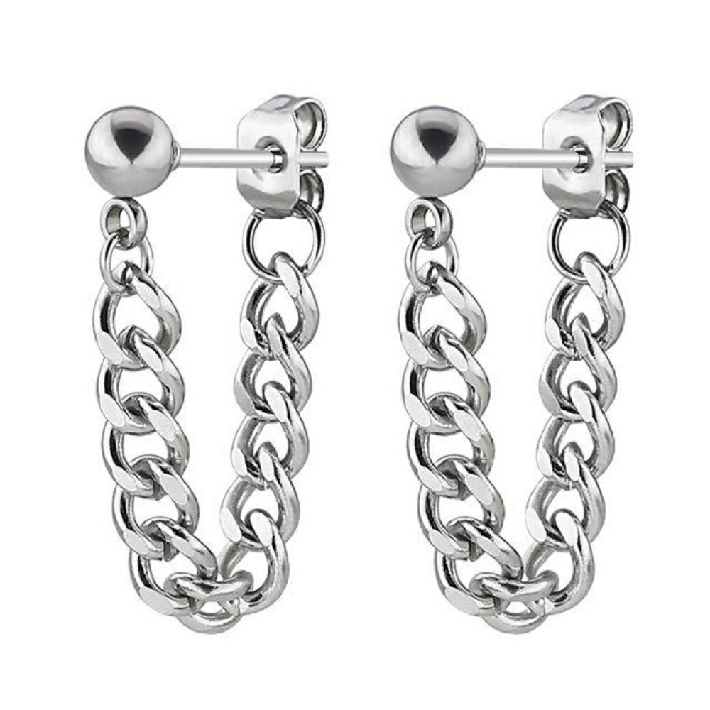 ピアス イヤーカフ | シルバー玉チェーンピアス ユニセックス パンク風