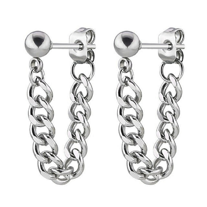 ピアス イヤーカフ | シルバー玉チェーンピアス ユニセックス パンク風