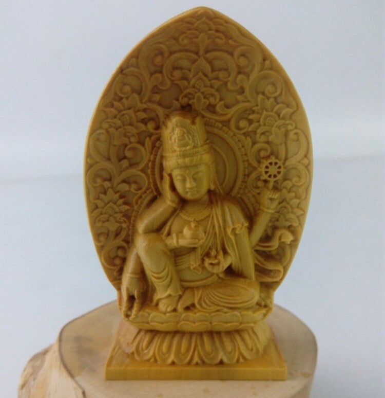 風水 インテリア | 桧木製如意輪観音座像 - 縁起物・開運置物