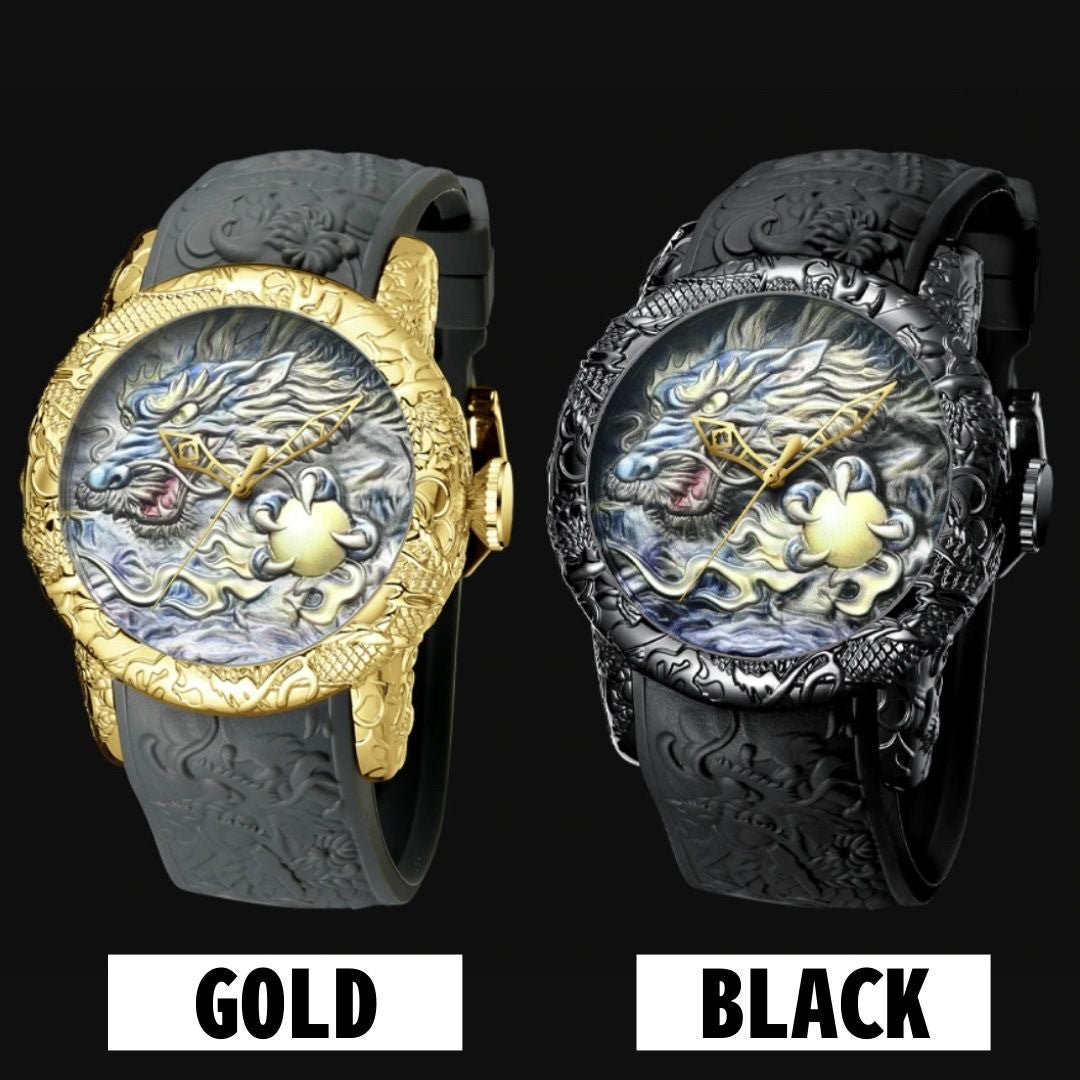 腕時計 | BIDEN 龍の頭デザイン腕時計 - ブラック/ゴールド