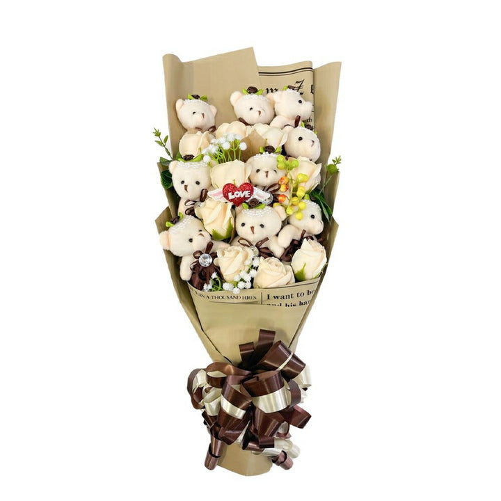 インテリア オブジェ | ベージュクマと薔薇のブーケボックスセット