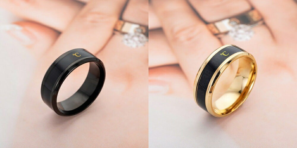 リング | 温度計機能付きステンレスリング【ブラック/ゴールド】