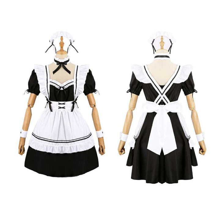 ワンピース ドレス | ハロウィン用メイド服コスプレセット - ホワイト＆ブラック、大きいサイズあり