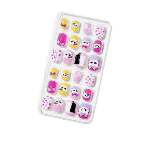 コスメティック | 子供用ネイルチップ 24個入り 猫＆フルーツデザイン