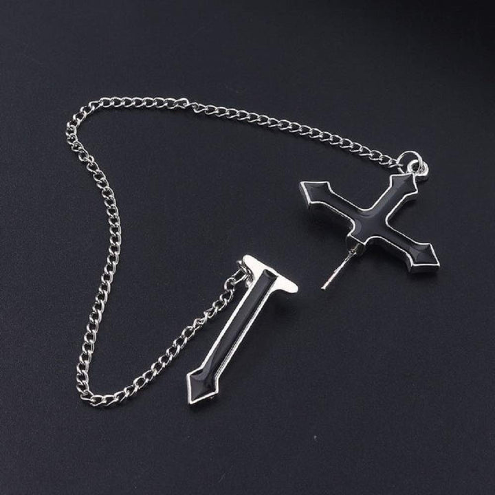 ピアス イヤーカフ | ブラッククロスチェーンピアス ユニセックス