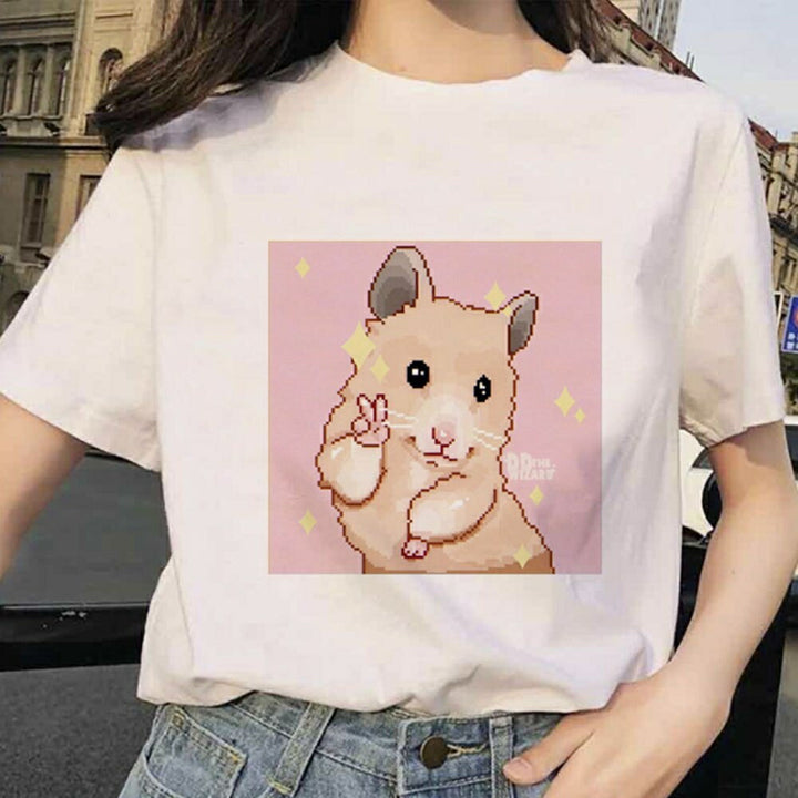 シャツ 女性 | ハムスター ピース半袖Tシャツ - 夢かわいいビッグシルエット