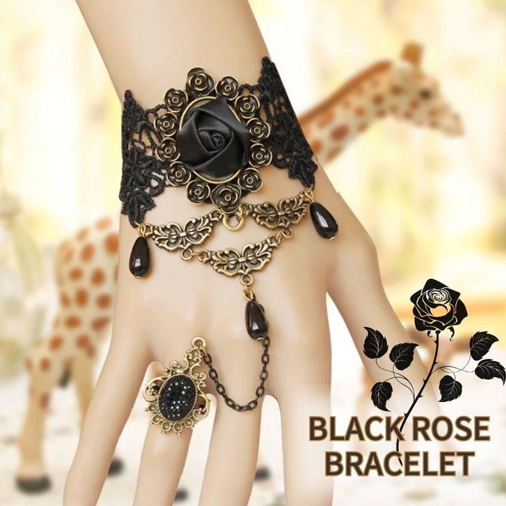 ブレスレット | 黒薔薇レースブレスレット - シンプルアンティーク風