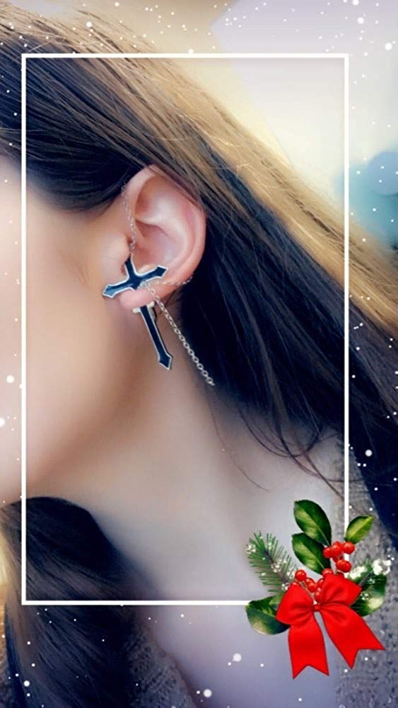 ピアス イヤーカフ | ブラッククロスチェーンピアス ユニセックス