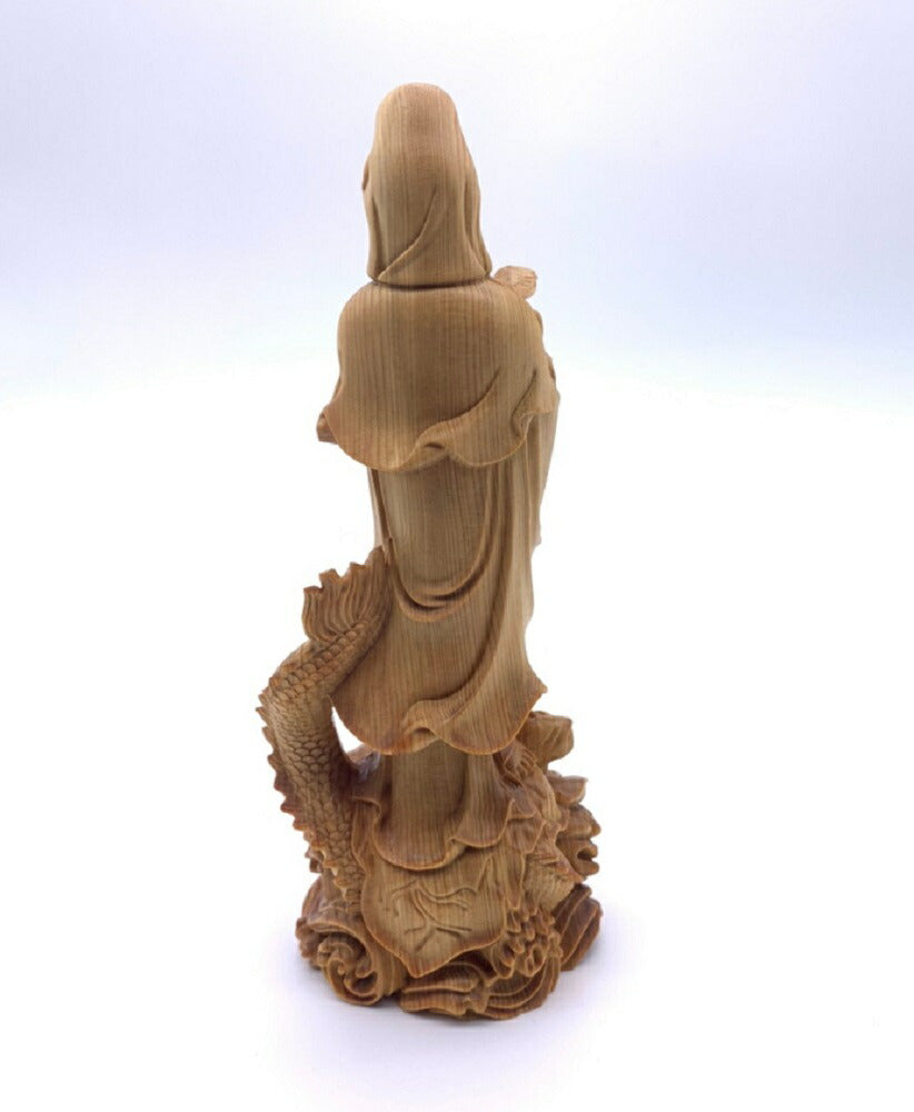 風水 インテリア | ツゲ木彫り観音像 置物 - 風水金運向上、開店祝いに