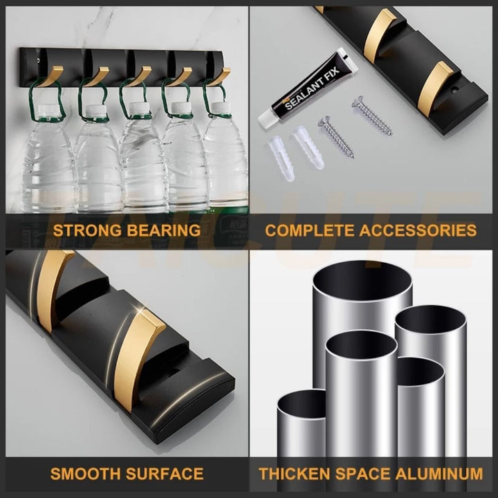 インテリア雑貨 その他 | ブラックゴールド 5連折りたたみウォールフック - キッチン・バスルーム用