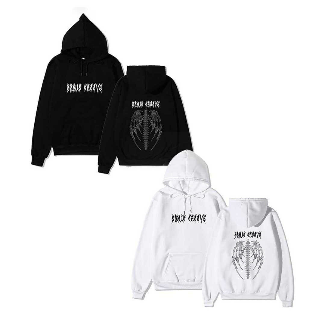 パーカー 女性 | 羽根と骨のデザインパーカー ユニセックス 長袖