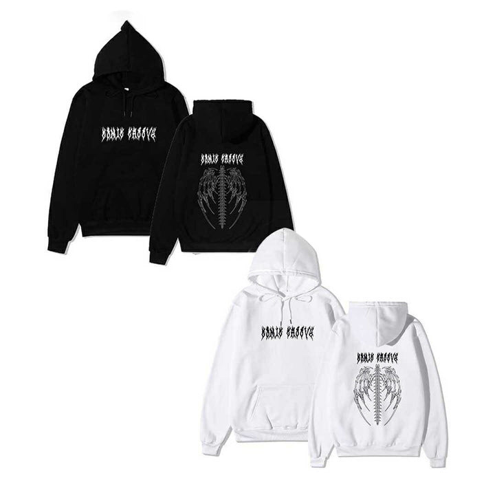 パーカー 女性 | 羽根と骨のデザインパーカー ユニセックス 長袖