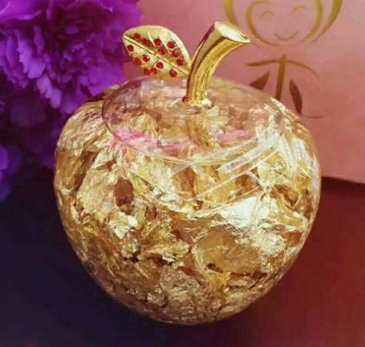 風水 インテリア | ゴールデンアップル風水クリスタル置物 - 専用ボックス付
