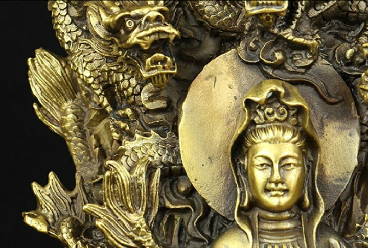 風水 インテリア | 特大九龍観音像 真鍮製 開運風水置物
