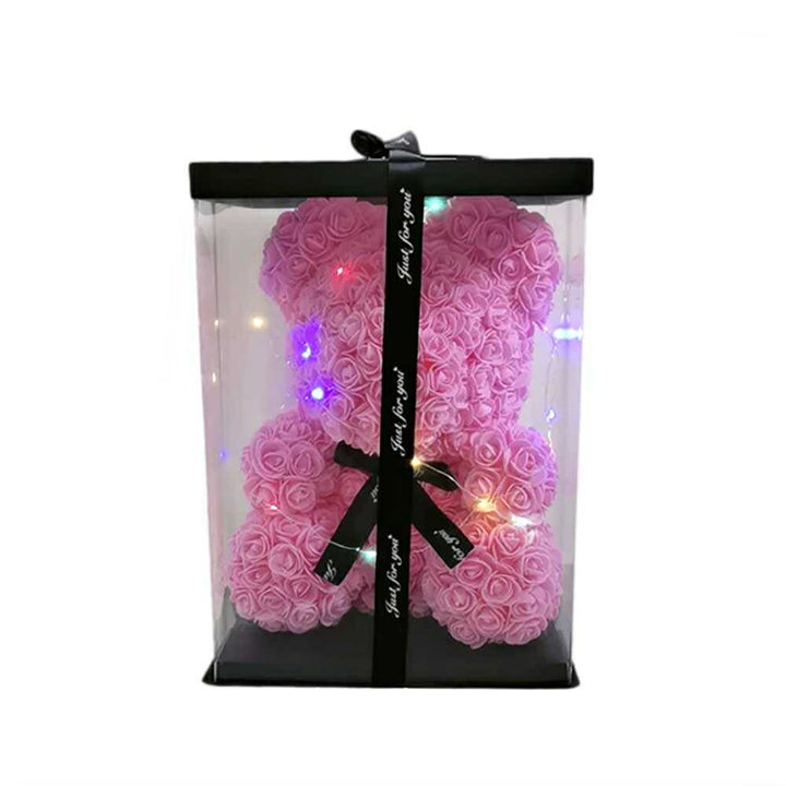 インテリア オブジェ | LEDライト付きプリザーブド薔薇テディベア - レッドorピンク